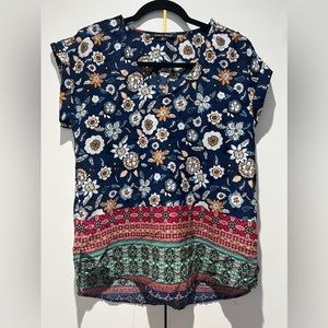 Cap Sleeve Floral Patterned Blouse